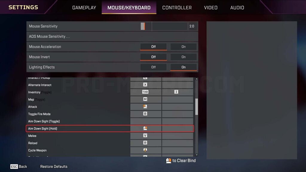 ADS settings in Apex Legends for professional Logitech macros