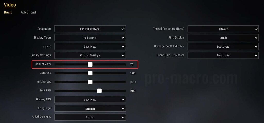 Settings for Ironsight macros - viewing angle